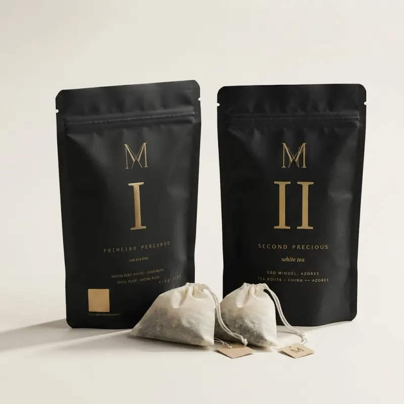Two Meridiana pouches, I and II, with muslin tea sachets